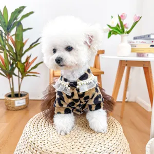 Carino autunno inverno piccolo cane animale domestico vestiti leopardo tutu abito perle.