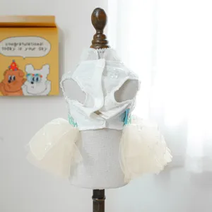 Vestito bianco in pizzo per cani piccoli, adorabile abito in tulle per feste di cuccioli