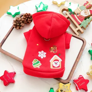 Red Christmas pet hoodie with cute embroidery details and hood for small dog breeds