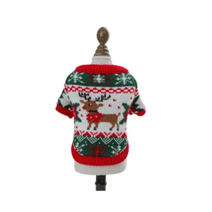 Cute Christmas pet sweater with reindeer pattern for small dogs festive holiday knitwear.