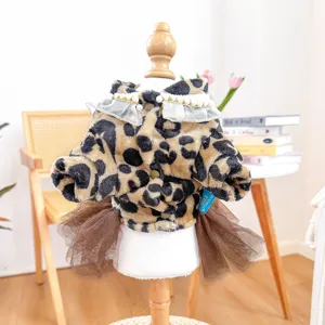 Carino vestito da cane stampa leopardo autunno inverno caldo cucciolo tutu vestiti per cani.
