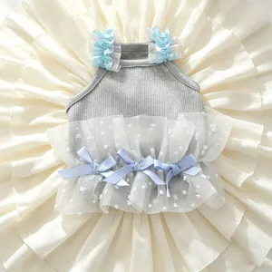 Vestido de Mascota Para Perros Pequeños Cachorros Delicado Encaje Seersucker Lazo Camisola Chaleco Linda Falda