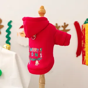 Felpa natalizia rossa per cani con cappuccio e ricamo festivo per cani di piccola taglia inverno.