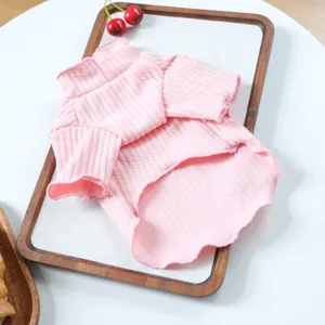 Dettaglio maglione lavorato a maglia rosa, collo alto confortevole per piccoli cani d'inverno.