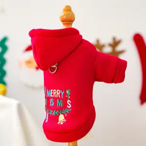 Felpa natalizia rossa con cappuccio per animali, vestiti invernali caldi per cani.