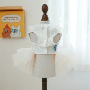 Weißes Spitzen-Haustierkleid für kleine Hunde, süßer Tüllrock für Welpen und Hochzeit.