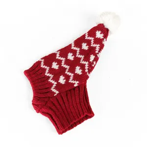 Bonnet tricoté rouge festif pour chiens et chats avec pompon blanc pour hiver chaud