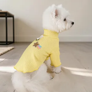 Simpatico maglione giallo per cani con collo alto toppa stella e anello guinzaglio inverno caldo