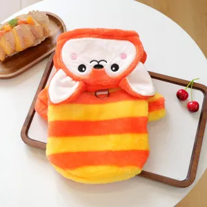Cute winter pet hoodie for small dogs, warm plush puppy sweater with adorable animal ears design.