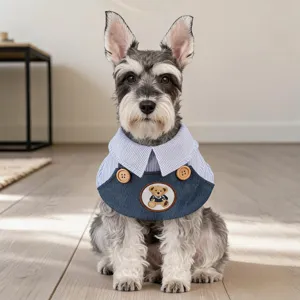 Bavaglino per Animali Domestici Stile Preppy Righe Patchwork Orso Cartone Animato Ricamato Collare per Cani Piccoli Gatti Sciarpa Decorativa Accessori Costume