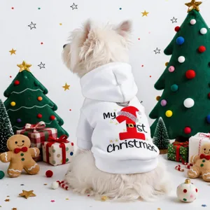Felpa con Cappuccio Natalizia per Animali Domestici in Morbido Poliestere per Cani My 1st Christmas Stampa Cuccioli Vestiti Invernali