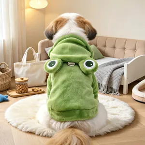 Cute Frog Shape Plush Pet Hoodie Soft Polyester Cartoon Warm Apparel Costume with D-Ring for Small Dogs Cats Cosplay Party Supplies