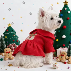 Süßes Weihnachtshundekleid mit Rentier-Muster, warme Winterbekleidung für kleine Welpen.