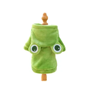 Cute green frog plush pet hoodie for small dogs, adorable animal costume main view shot