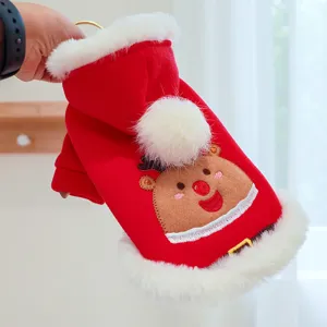 Cute Christmas pet hoodie for small dogs, winter warm puppy clothes with reindeer costume.