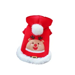 Christmas pet dog red hoodie winter warm clothes cute reindeer costume apparel for puppies