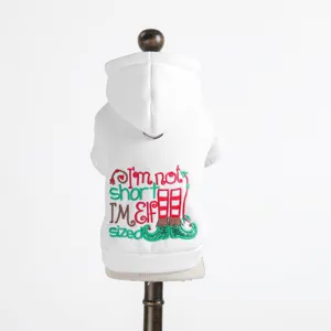 Suesse weisse Haustierkapuzenpullis fuer kleine Hunde, warme Hundekleidung mit Weihnachtselv Stick.