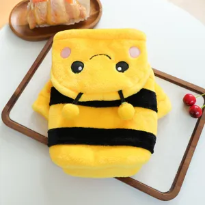 Cute bee pet dog clothes autumn winter warm fleece hoodie for small puppies apparel detail view