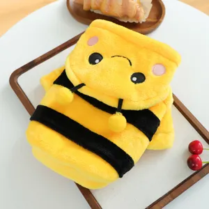 Cute bee pet dog winter warm clothes, soft plush hoodie puppy apparel for cold weather, yellow.
