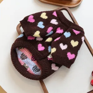 Suéter de punto para perros con corazones coloridos, ropa cálida de otoño invierno para mascotas.
