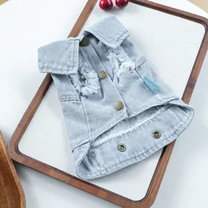 Haustier Jeansweste für kleine Hunde Katzen, ärmelloses Revers-Design mit Fransen.