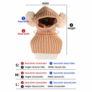 Tableau des tailles de bonnet tricoté pour animal de compagnie dimensions S M L chiens chats.