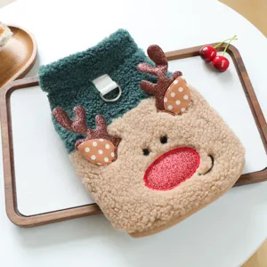 Cozy pet plush vest with cute reindeer design, warm winter clothing for small dogs and cats.