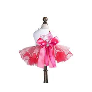 Robe tutu pour chien mignon chiot anniversaire fête jupe en tulle nœud broderie gâteau