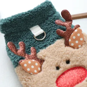 Cozy fleece pet vest with cute reindeer antlers and red nose for small dogs and cats.