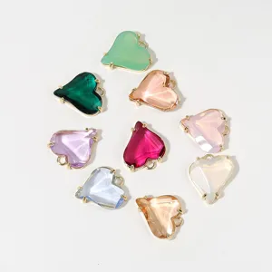 Vergoldetes Kupfer Facettiertes Herz Charms Ausgeschnitten Liebe Anhänger Strass Kristall Herz Hängend Handwerk Für Handgemachte DIY Halskette Schmuckherstellung Zubehör