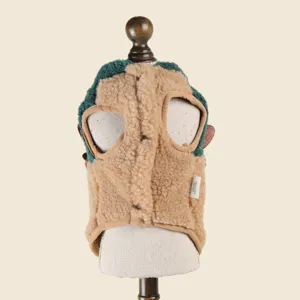 Cozy pet fleece vest for small dogs and cats, warm winter apparel in green and brown mix.