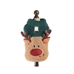 Cute Christmas reindeer pet plush vest for small dogs and cats winter warm clothing supply