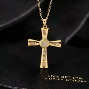Gouden hiphop retro micro-ingelegde zirkoon kruis ketting luxe hanger voor dames