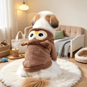 Cute Owl Cartoon Animal Cosplay Pet Clothes Soft Plush Hooded Sweatshirt Cozy Two-Legged Costume For Small Dogs Cats Daily Party Wear