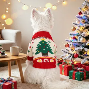 Festive Christmas Tree Pattern Acrylic Pet Sweater For Small Dogs And Puppies Warm Knitted Winter Cat Dog Clothing Green