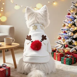 Weihnachten Haustier Rentier Kostüm Weich Polyester Hund Hoodie Weiß Fleece Welpen Winter Sweatshirt Warm Katze Urlaub Bekleidung Mit Süß Geweih Stickerei