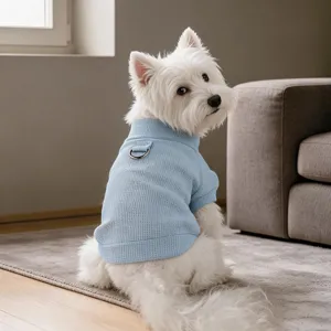 Pull pour animal de compagnie en tricot gaufré bleu clair pour petits chiens, avec anneau.