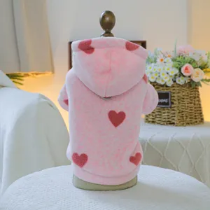Lindo sudadera con capucha de forro polar rosa con corazones para perros pequeños invierno.