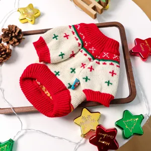 Christmas pet sweater for small dogs puppies, red green knit pullover holiday puppy clothes.