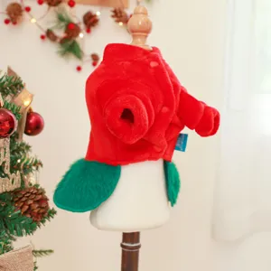Abito in peluche rosso e verde per animali domestici cuccioli autunno inverno simpatico costume albero