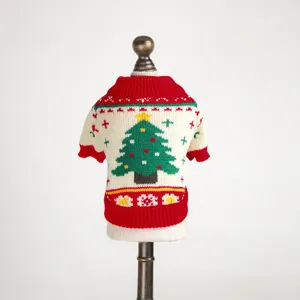 Cute Christmas tree dog sweater for small dogs, warm knitted pet apparel for puppy holidays.