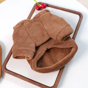 Brown fluffy pet hoodie for small dogs, warm fleece winter puppy clothes, cute pet costume.