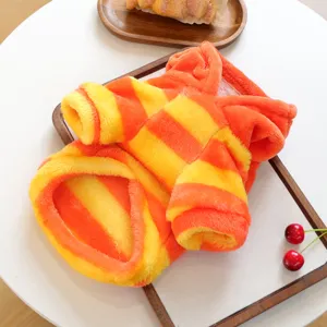 Orange yellow striped puppy winter warm fleece pet clothes cute puppy apparel cozy costume