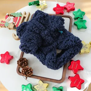 Dark blue fluffy pet winter fleece sweater, cozy plush dog clothing for small puppies and pets.