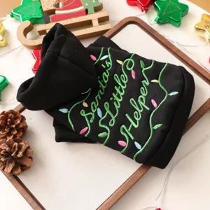Cute Christmas pet dog hoodie with Santa's Little Helper embroidery, ideal for small puppy winter.