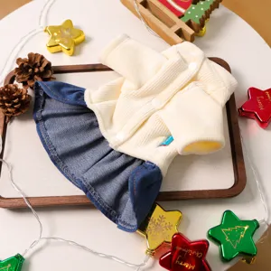 Pet Christmas dress small dog puppy cute clothing winter warm denim skirt apparel