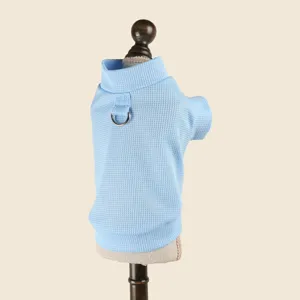 Pull douillet bleu pour animal avec anneau de traction pour petits chiens, vetement hiver chaud.