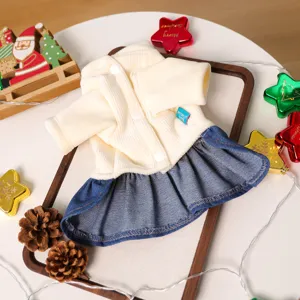 Pet dog dress cute denim skirt winter warm puppy apparel holiday party Christmas costume clothing