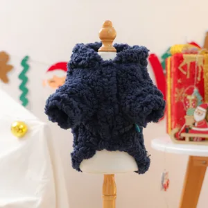 Cozy navy blue fleece pet dog clothes, warm winter apparel for small puppies and cute pets.