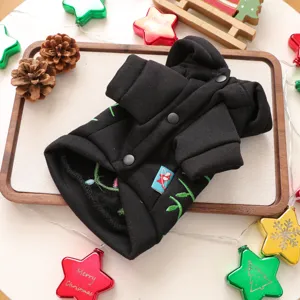 Cute black pet hoodie for small dogs puppy autumn winter warm clothes with green embroidery